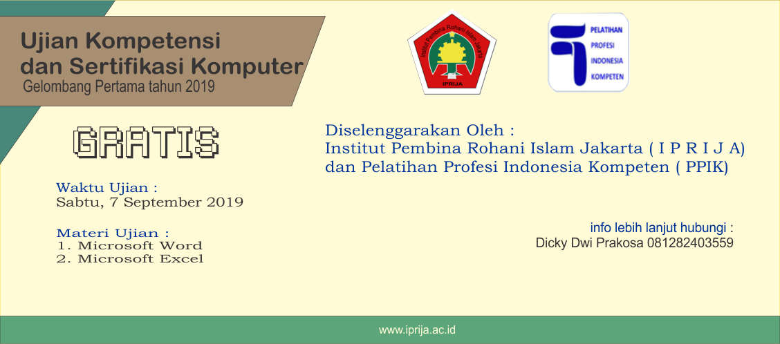 Ujian Kompetensi dan Sertifikasi Komputer gel 1 thn 2019